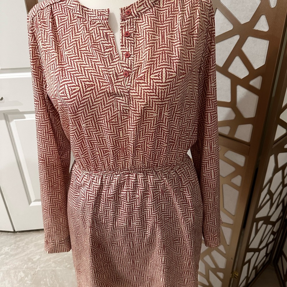 Maison Jules Red Geometric Long Sleeve Dress